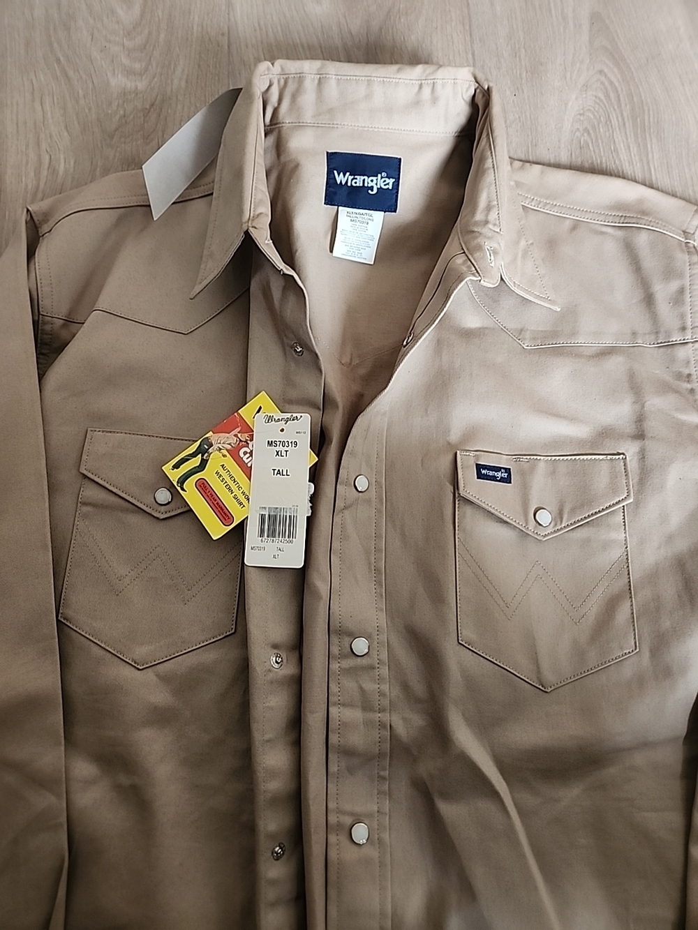Wrangler Men’s Long Sleeve Western Shirt - Khaki Xl Tall